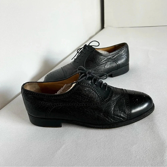 Moreschi Size 9 Black Peccary Calf Leather Brogues Oxford Shoes Made in Italy - Picture 2 of 12